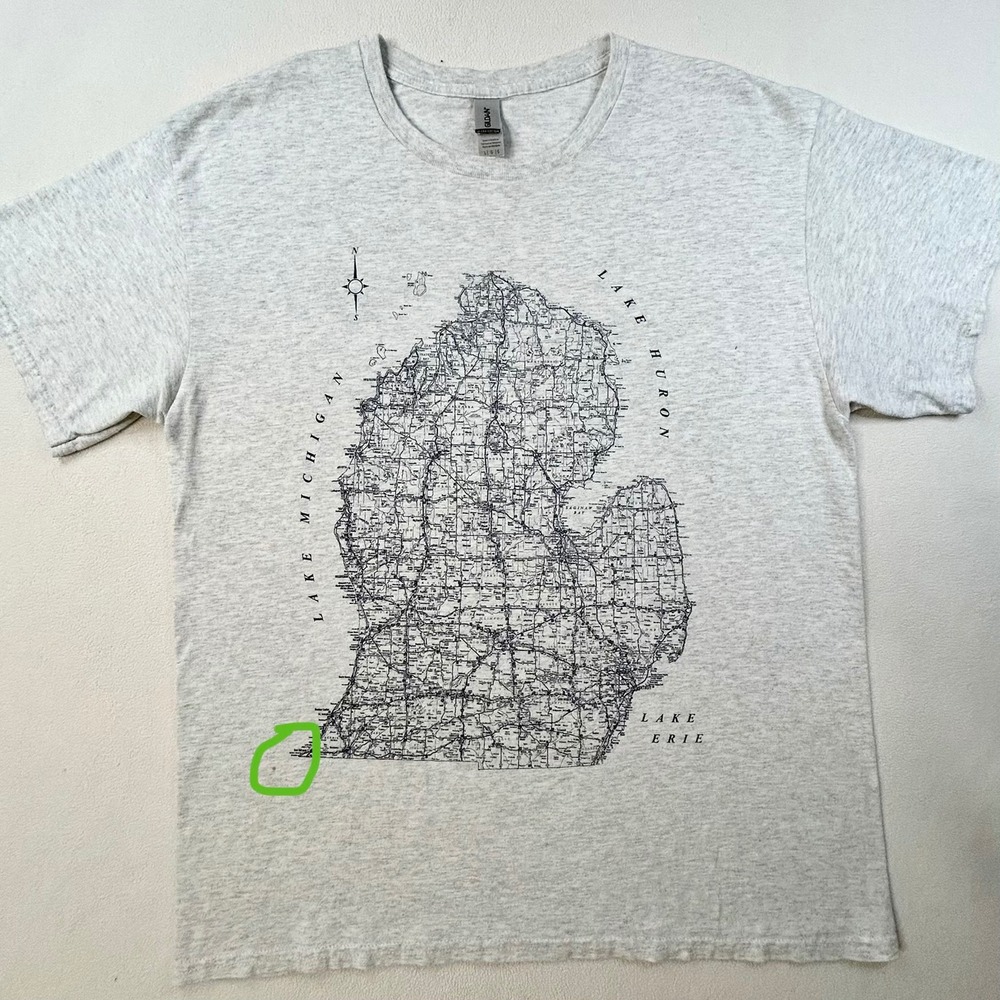 Detailed MICHIGAN MAP T-Shirt Mens Large Grey Heather Short Sleeve Graphic Tee